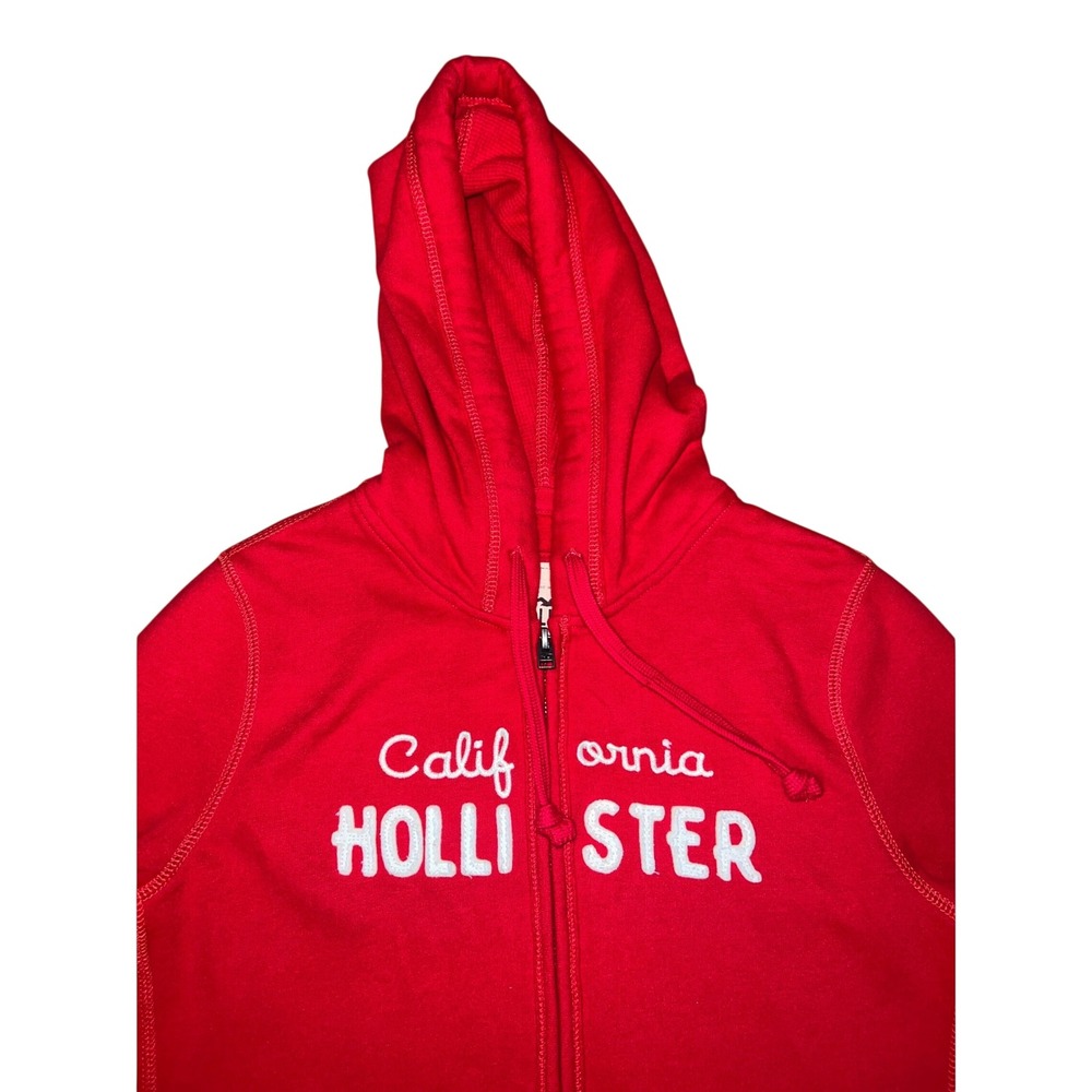 Vintage Hollister California Womens Red Full Zip Hoodie Fleece Large - Picture 4 of 13